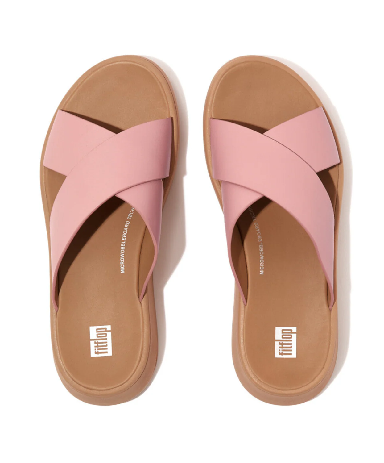 FitFlop F-Mode Leather Flatform Cross Slide Blush - Image 5