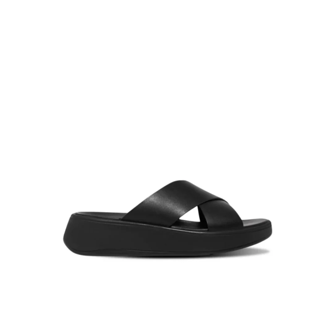 FitFlop F-Mode Leather Flatform Cross Slides Black