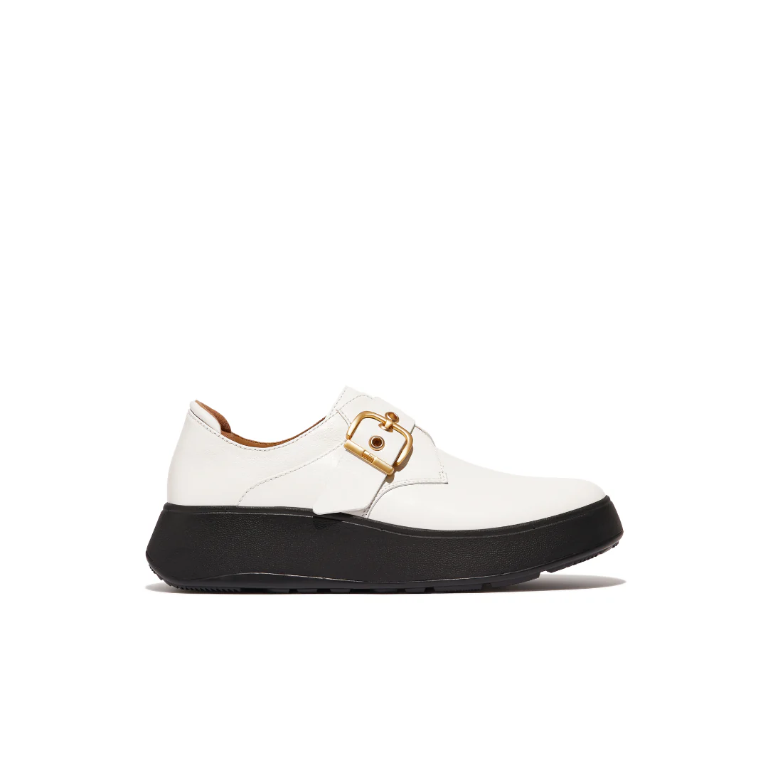 FitFlop F-Mode Leather Flatform Monk Strap Shoe Urban White