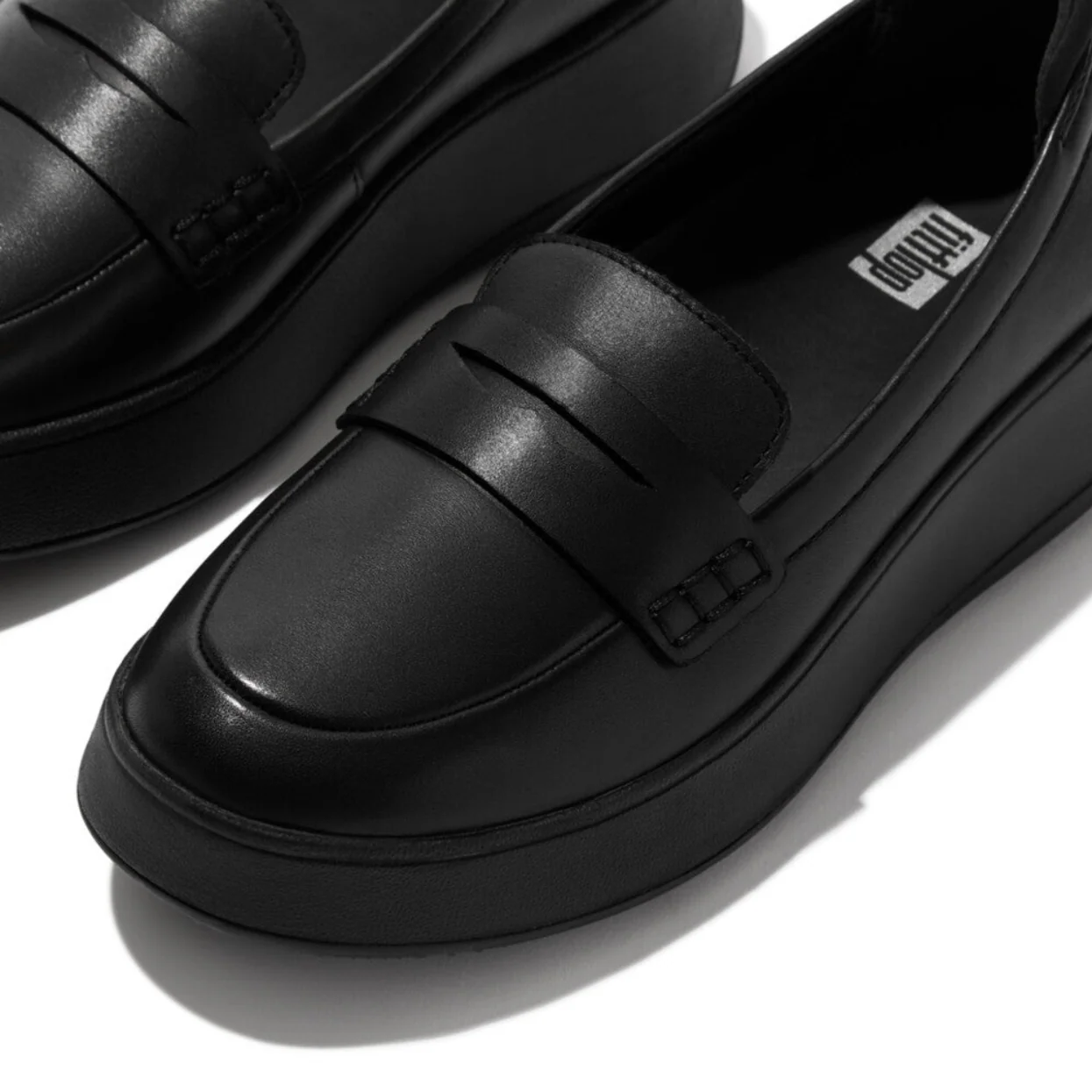 Fitflop F-Mode Leather Flatform Penny Loafers Black - Image 3