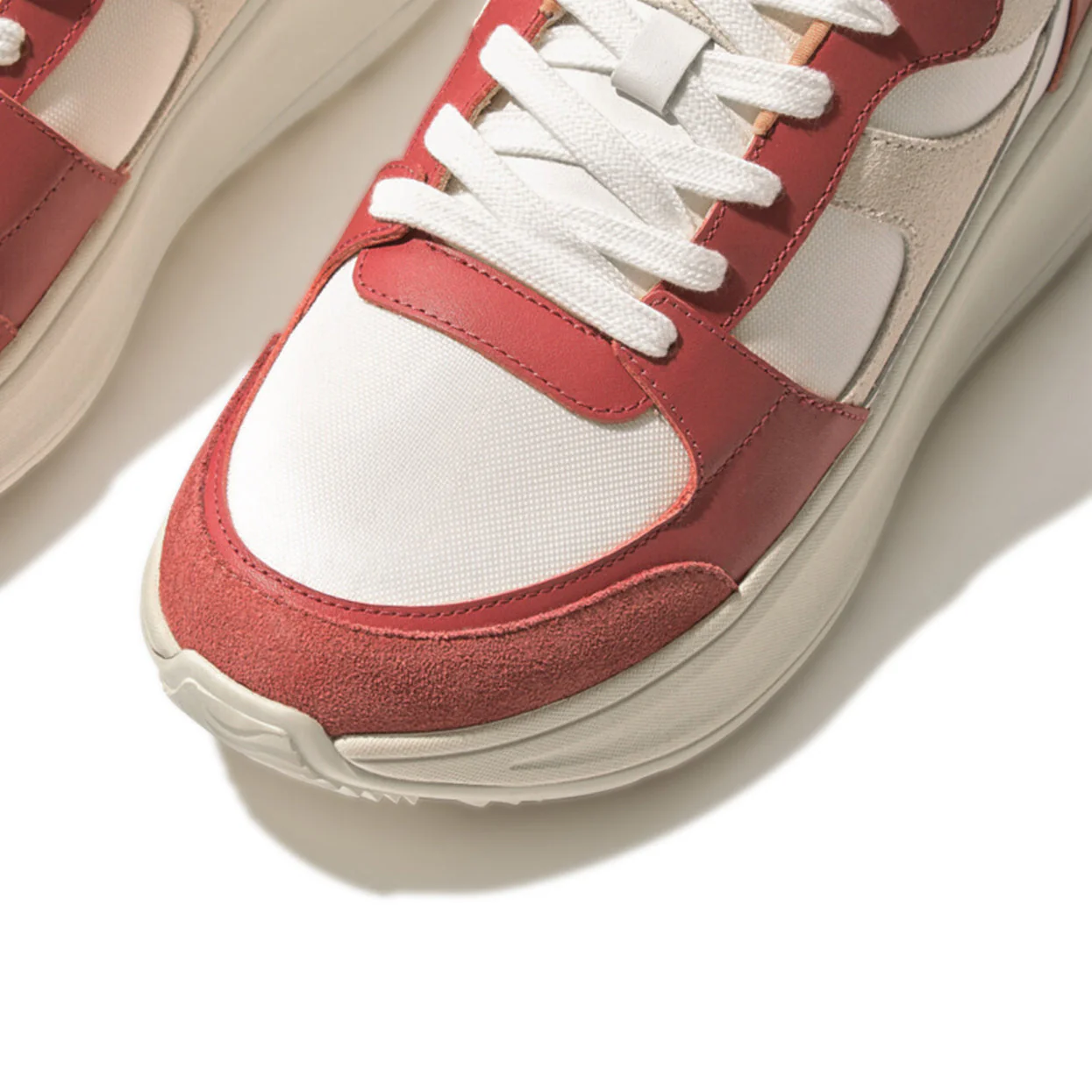 FitFlop F-mode Leather/Suede Flatform Sneakers Red - Image 3