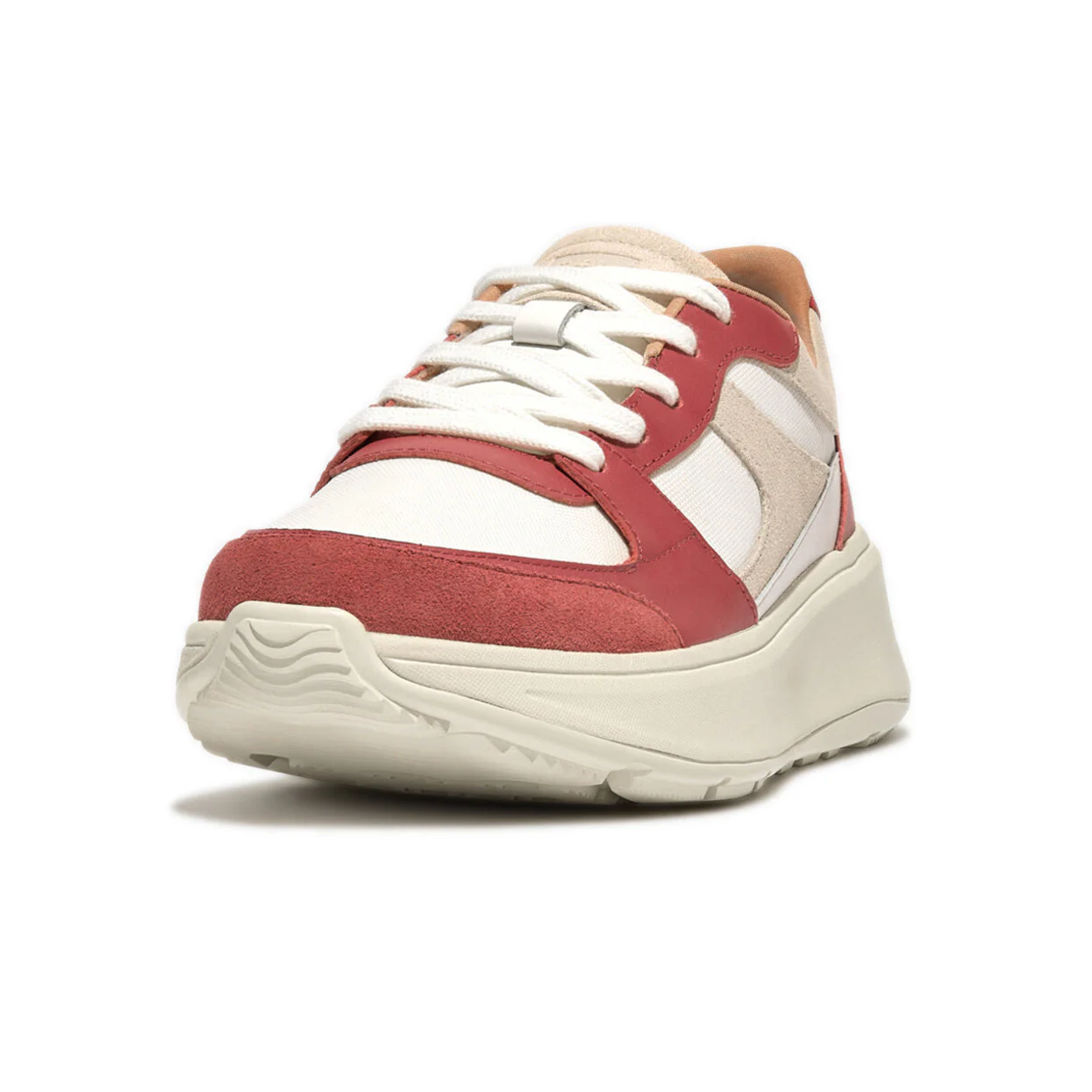 FitFlop F-mode Leather/Suede Flatform Sneakers Red - Image 4