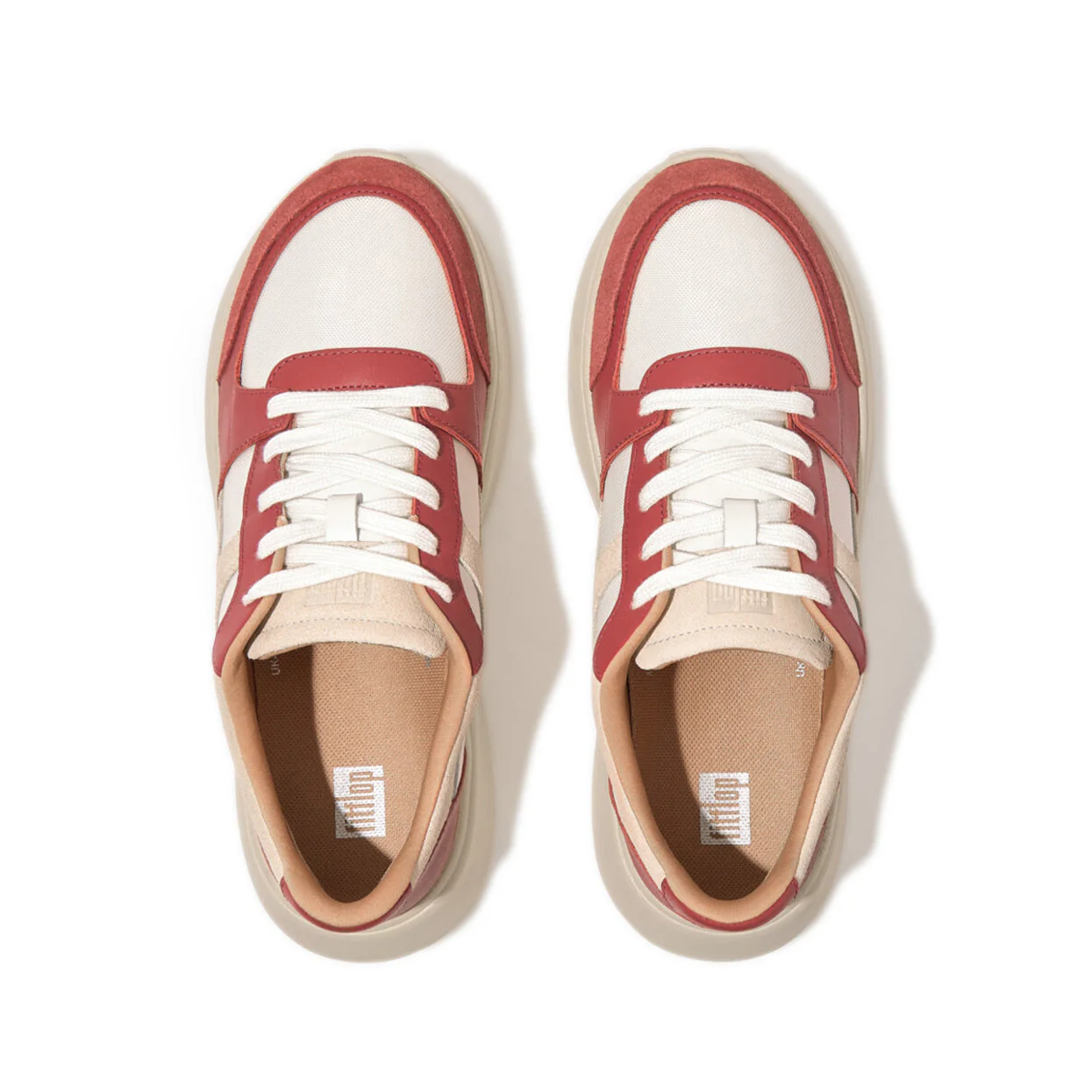 FitFlop F-mode Leather/Suede Flatform Sneakers Red - Image 5