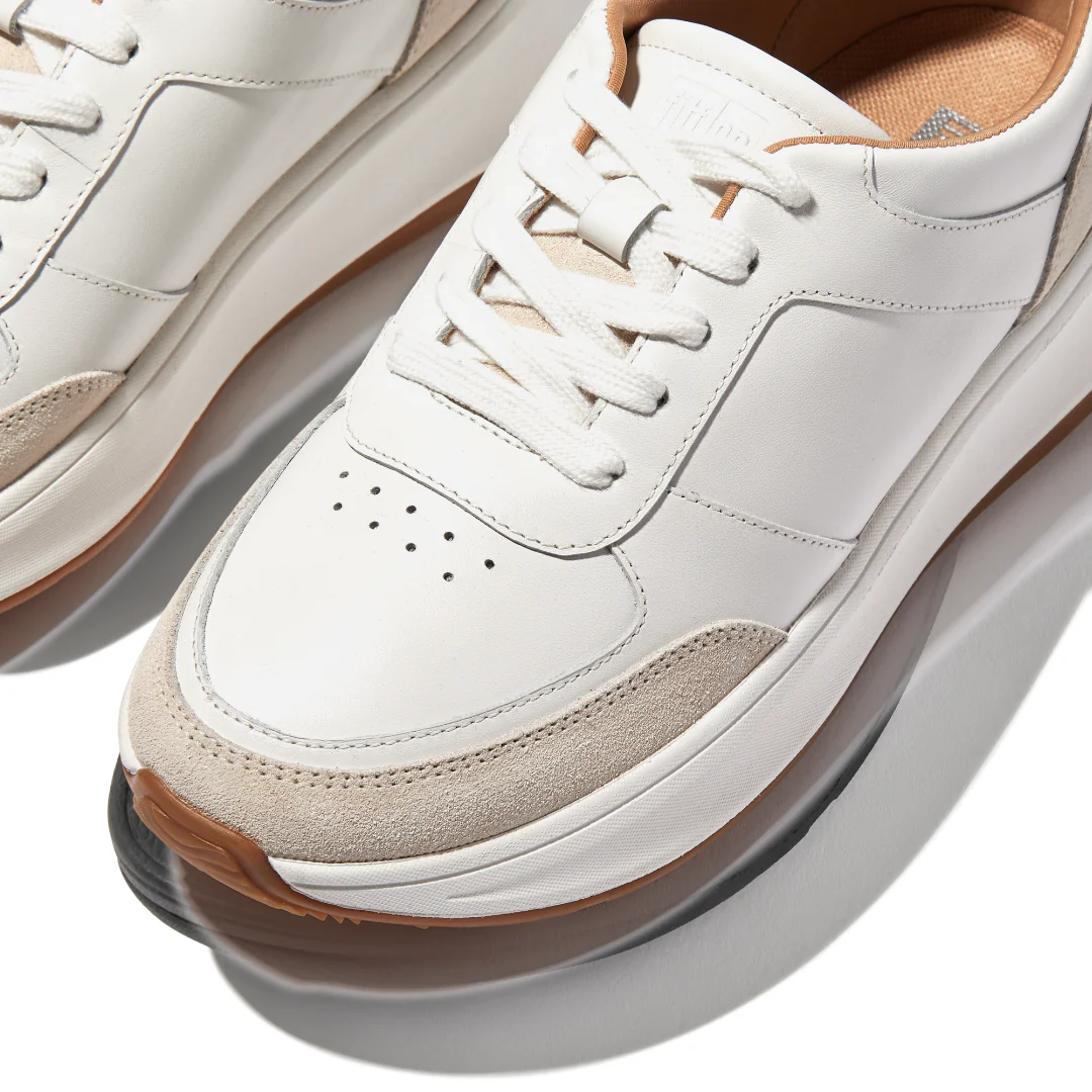 FitFlop F-mode Leather/Suede Flatform Sneakers White - Image 4