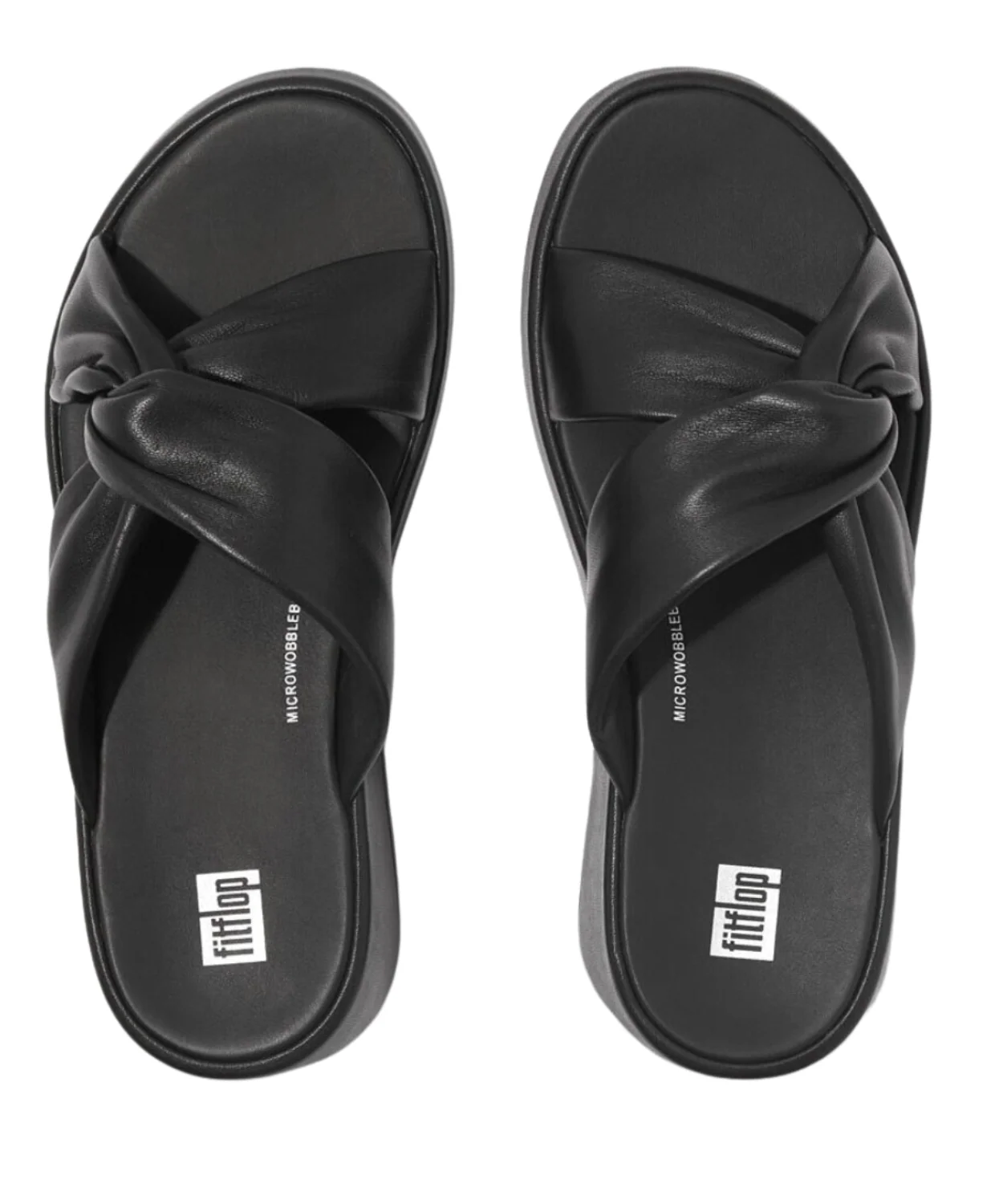 FitFlop F-Mode Leather Twist Flatform Slides Black - Image 4