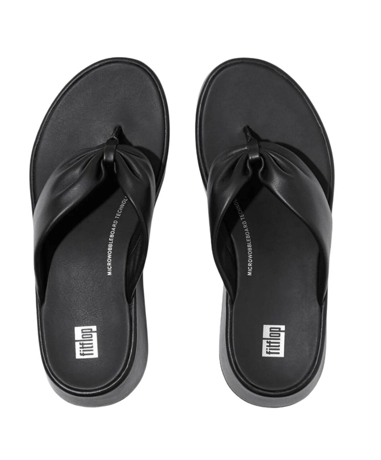 FitFlop F-Mode Leather Twist Flatform Toe Post Sandal Black - Image 4