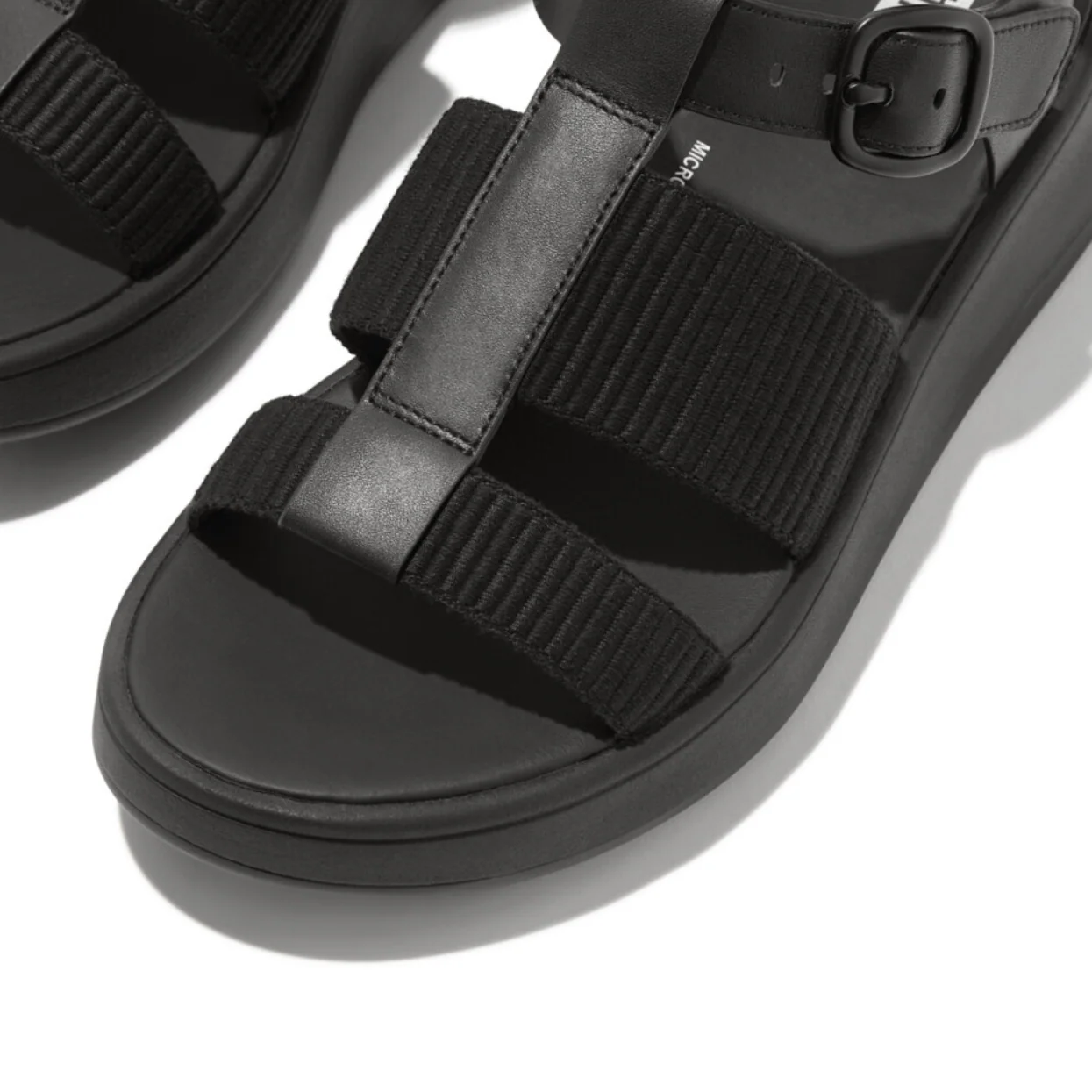Fitflop F-Mode Leather/Webbing Flatform Fisherman Sandals Black - Image 3