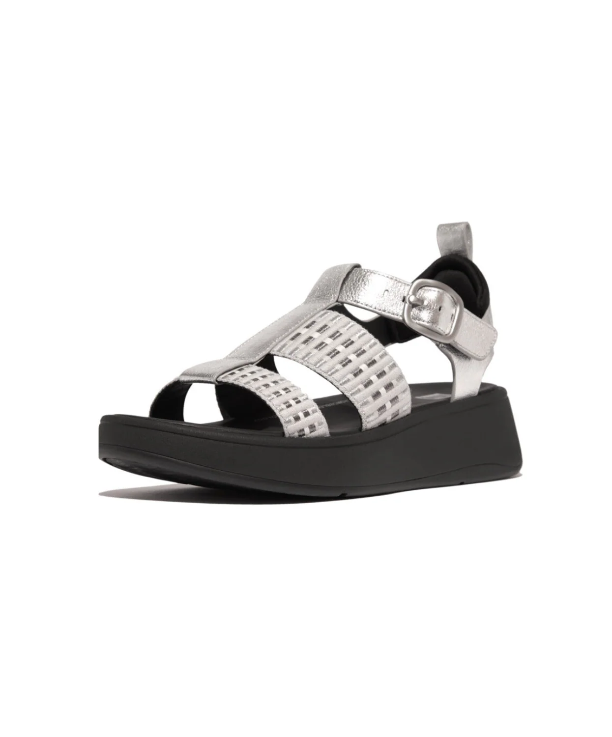 Fitflop F-Mode Leather/Webbing Flatform Fisherman Sandals Silver - Image 4