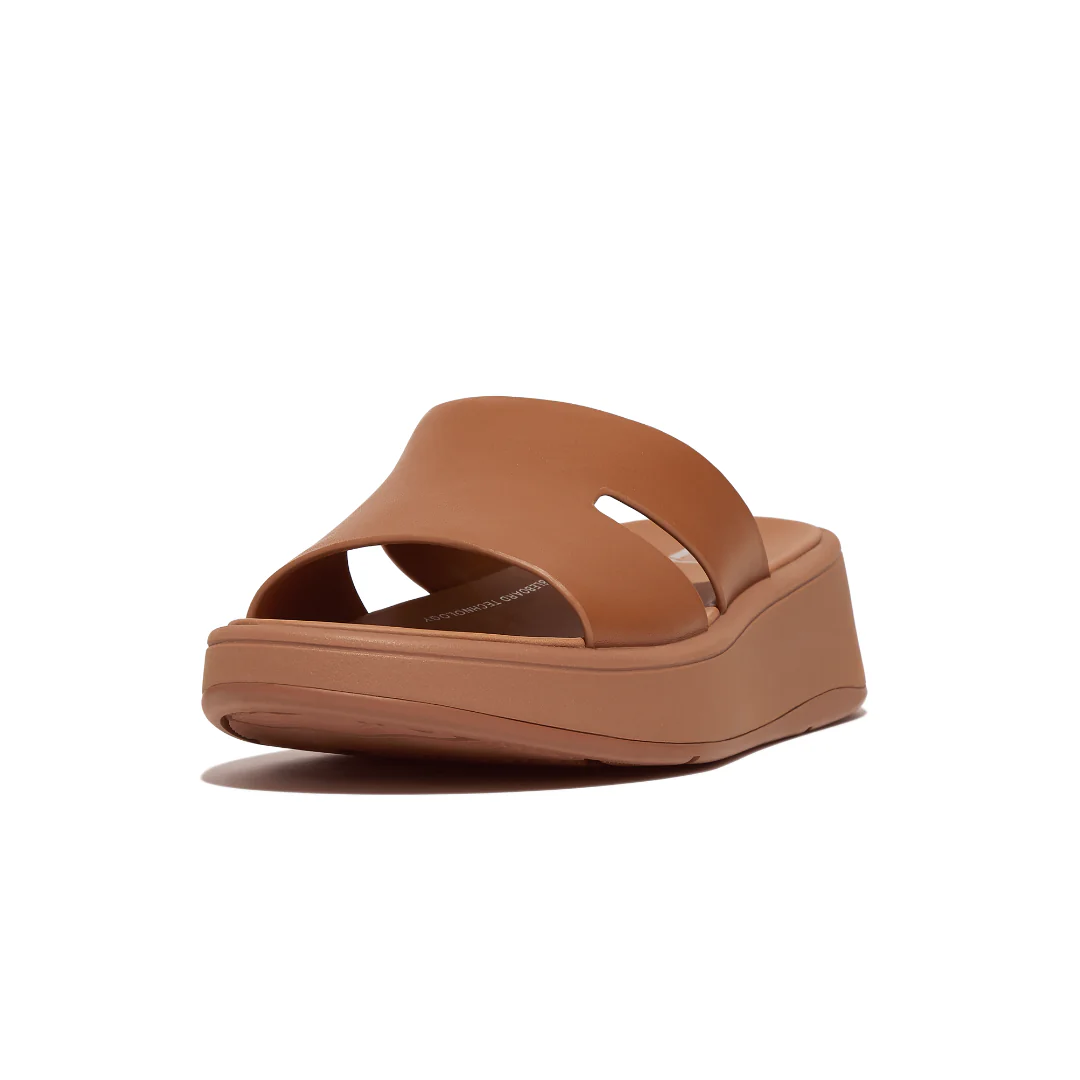 Fitflop F-Mode Raw Edge Flatform H-Bar Slides Light Tan - Image 3