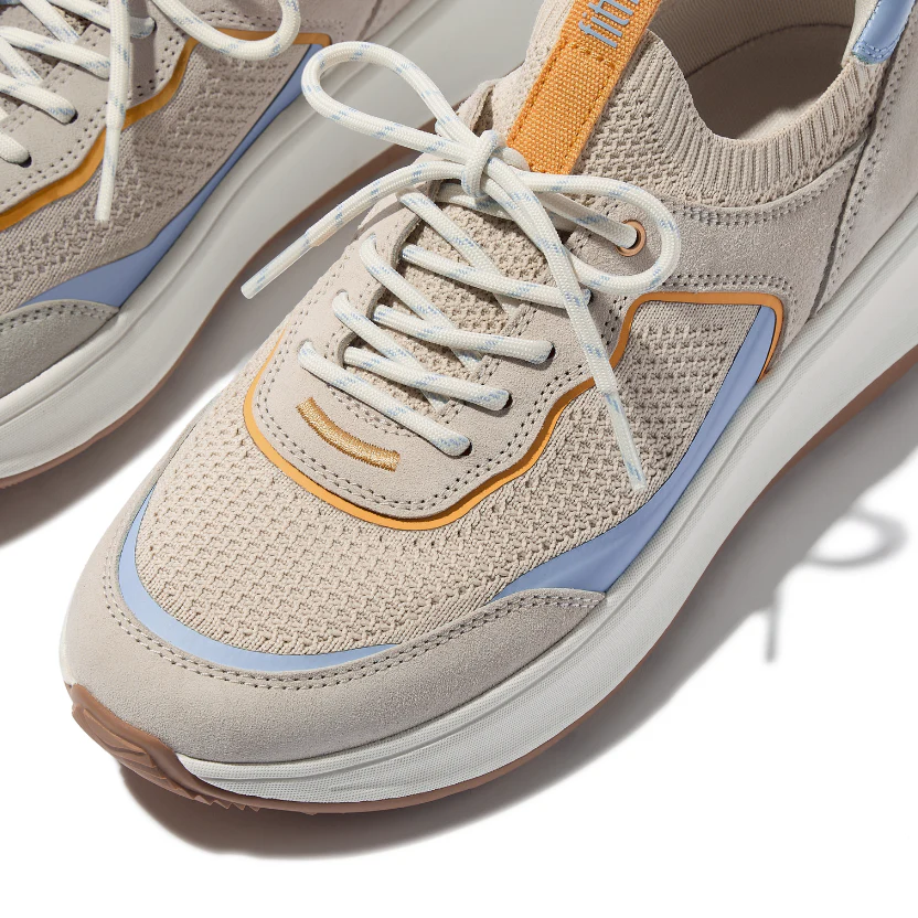 FitFlop F-Mode Suede Knit Flatform Slip On Laced Sneaker Paris Beige Blue - Image 3