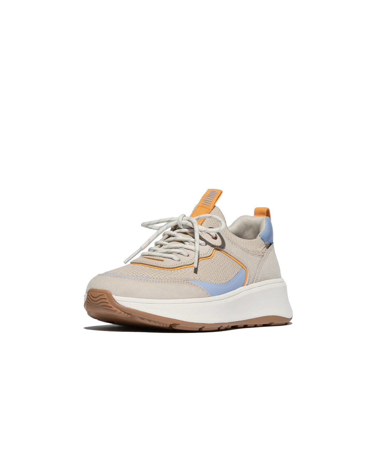FitFlop F-Mode Suede Knit Flatform Slip On Laced Sneaker Paris Beige Blue - Image 4