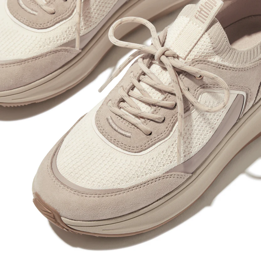 FitFlop F-Mode Suede Knit Flatform Slip On Laced Sneaker Stone Beige Cream - Image 3