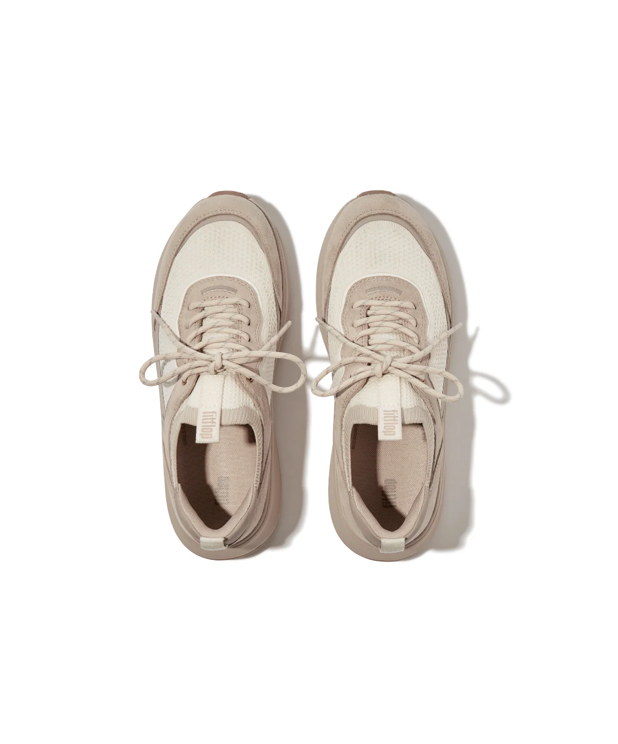 FitFlop F-Mode Suede Knit Flatform Slip On Laced Sneaker Stone Beige Cream - Image 4