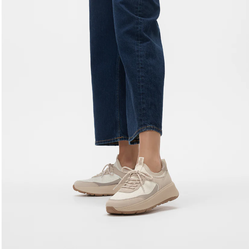 FitFlop F-Mode Suede Knit Flatform Slip On Laced Sneaker Stone Beige Cream - Image 5