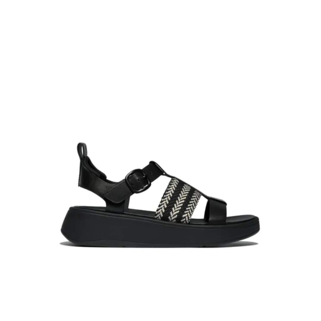 FitFlop F-Mode V-Weave Leather Fisherman Sandal Black Mix