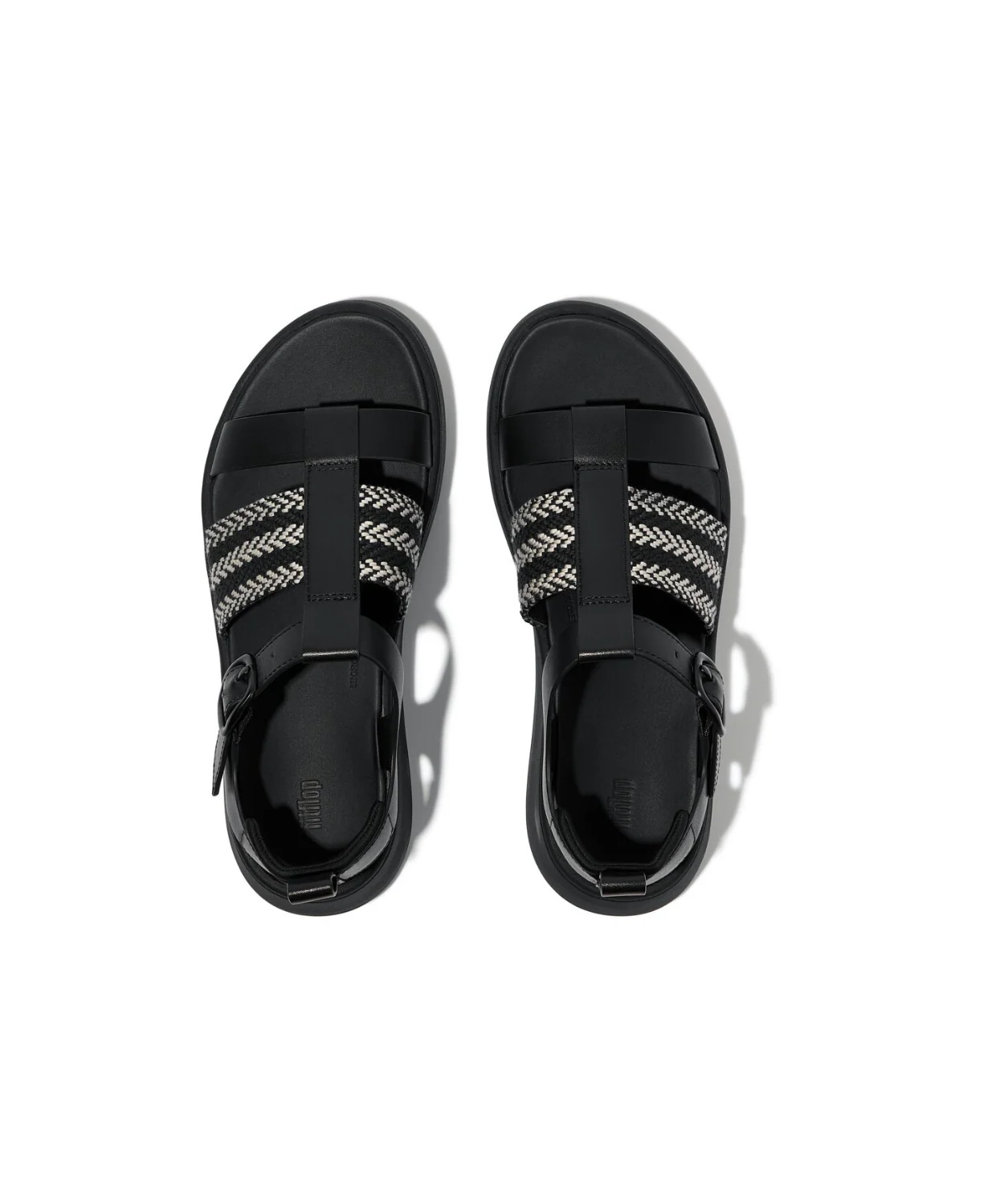 FitFlop F-Mode V-Weave Leather Fisherman Sandal Black Mix - Image 2