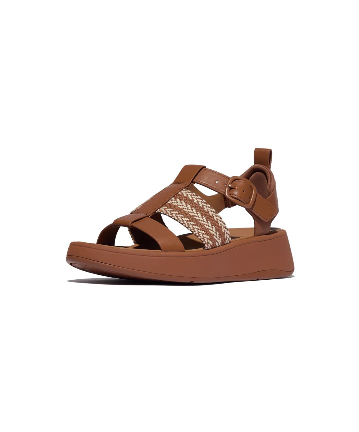 FitFlop F-Mode V-Weave Leather Fisherman Sandal Deep Tan - Image 3