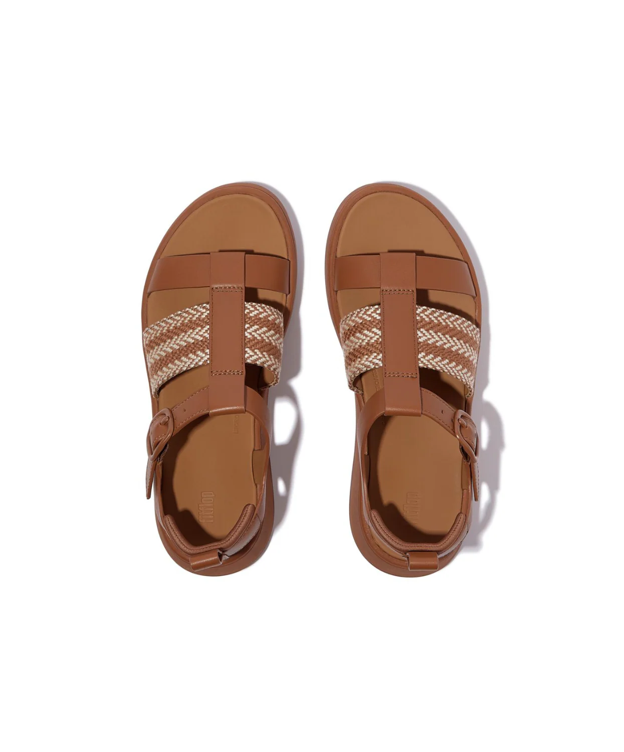 FitFlop F-Mode V-Weave Leather Fisherman Sandal Deep Tan - Image 4
