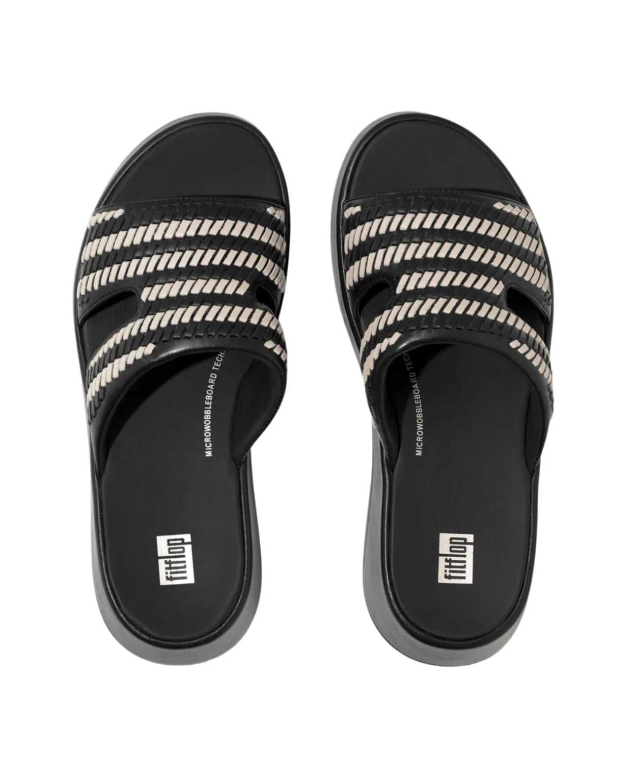 FitFlop F-Mode Woven Leather Flatform H-Bar Sandals Black - Image 3