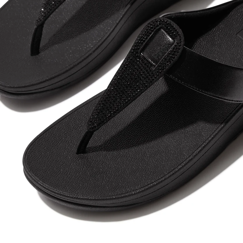 FitFlop Fino Crystal Detail Metallic Toe Post Sandal All Black - Image 3