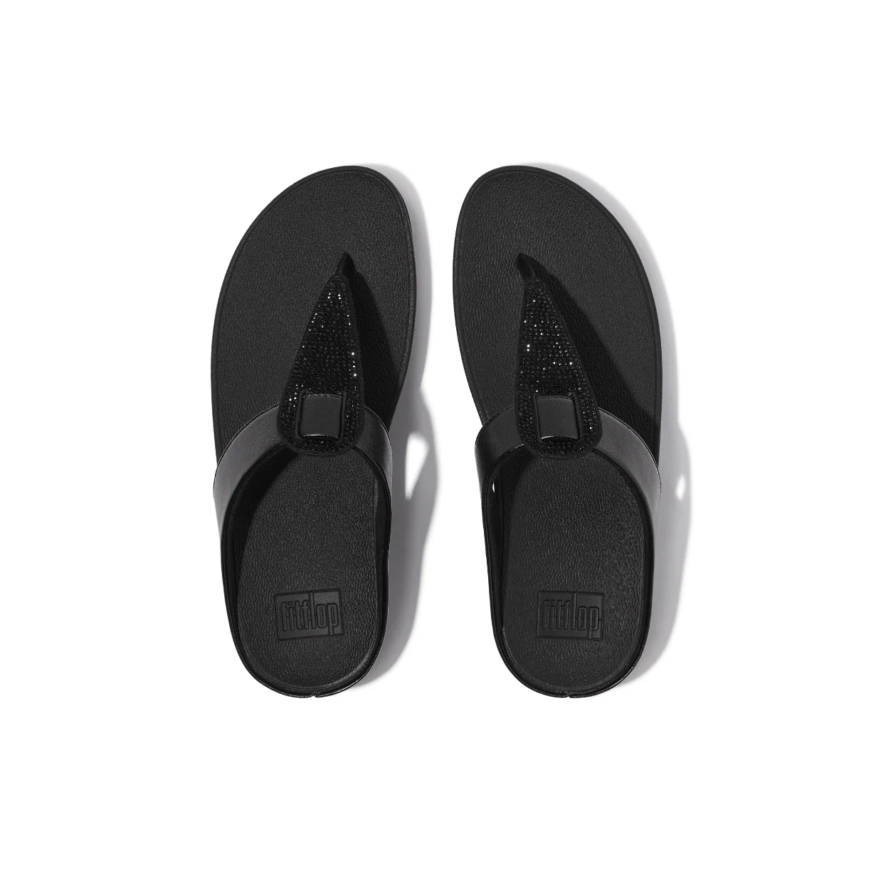 FitFlop Fino Crystal Detail Metallic Toe Post Sandal All Black - Image 5