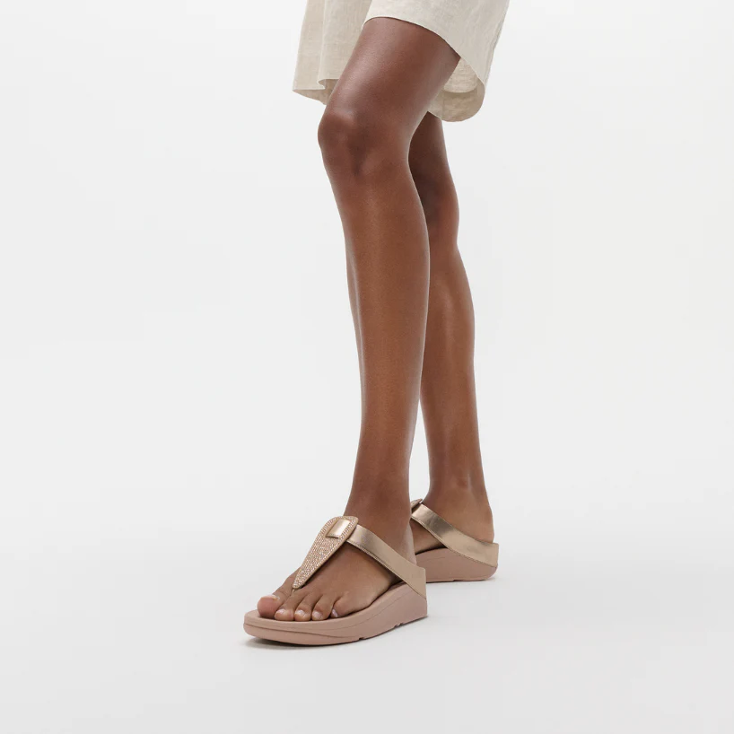 FitFlop Fino Crystal Detail Metallic Toe Post Sandal Latte Beige - Image 2