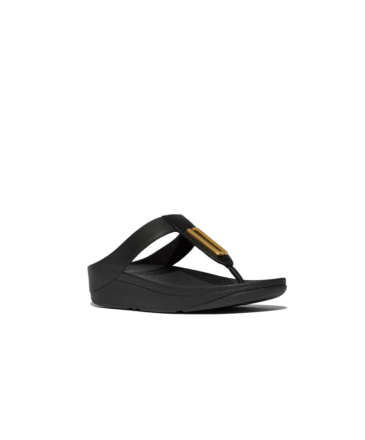 FitFlop Fino Gold Trim Leather Toe Post Sandals All Black - Image 4