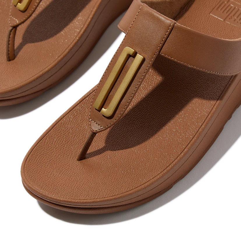 FitFlop Fino Gold Trim Leather Toe Post Sandals Tan - Image 3