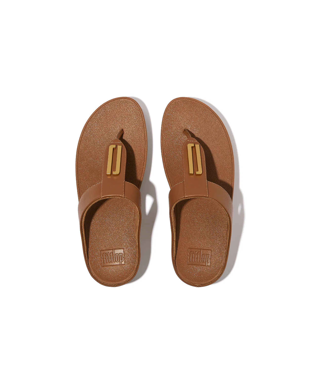 FitFlop Fino Gold Trim Leather Toe Post Sandals Tan - Image 4