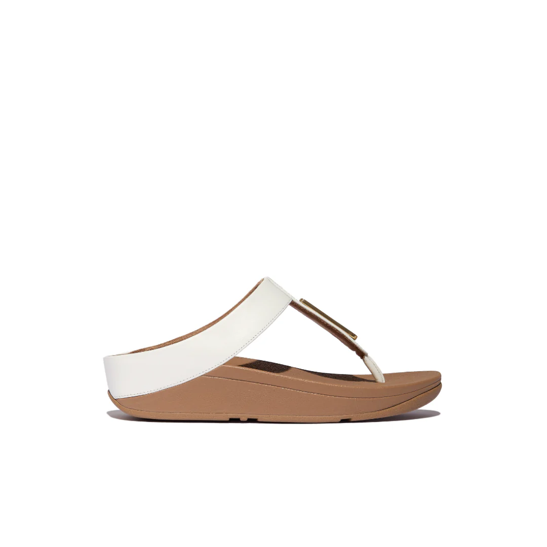 FitFlop Fino Gold Trim Leather Toe Post Sandals Urban White