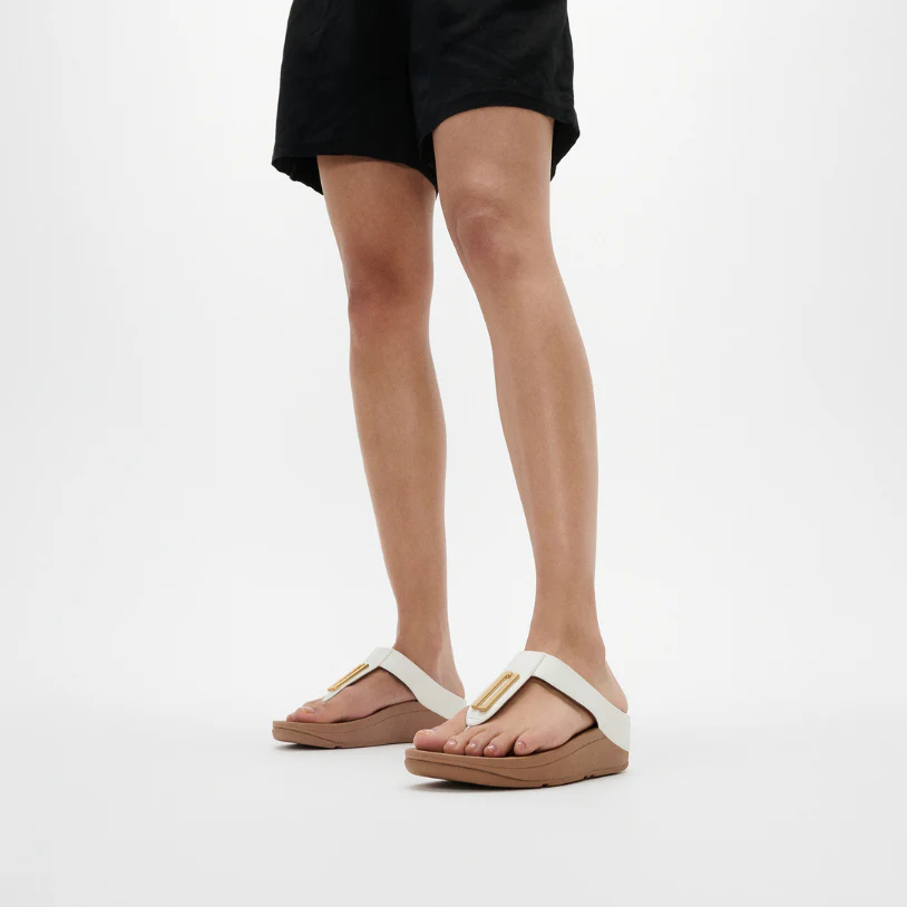 FitFlop Fino Gold Trim Leather Toe Post Sandals Urban White - Image 2