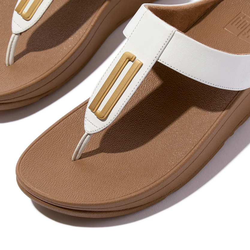 FitFlop Fino Gold Trim Leather Toe Post Sandals Urban White - Image 3