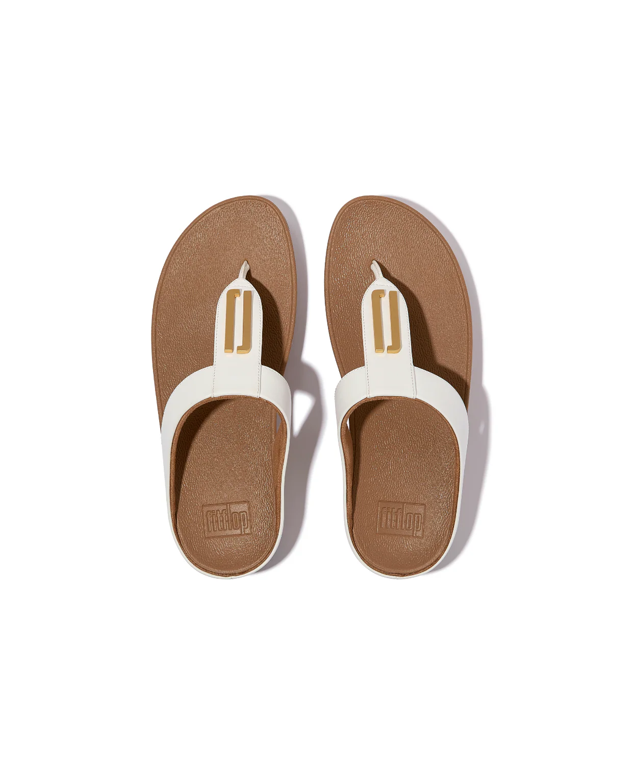 FitFlop Fino Gold Trim Leather Toe Post Sandals Urban White - Image 5