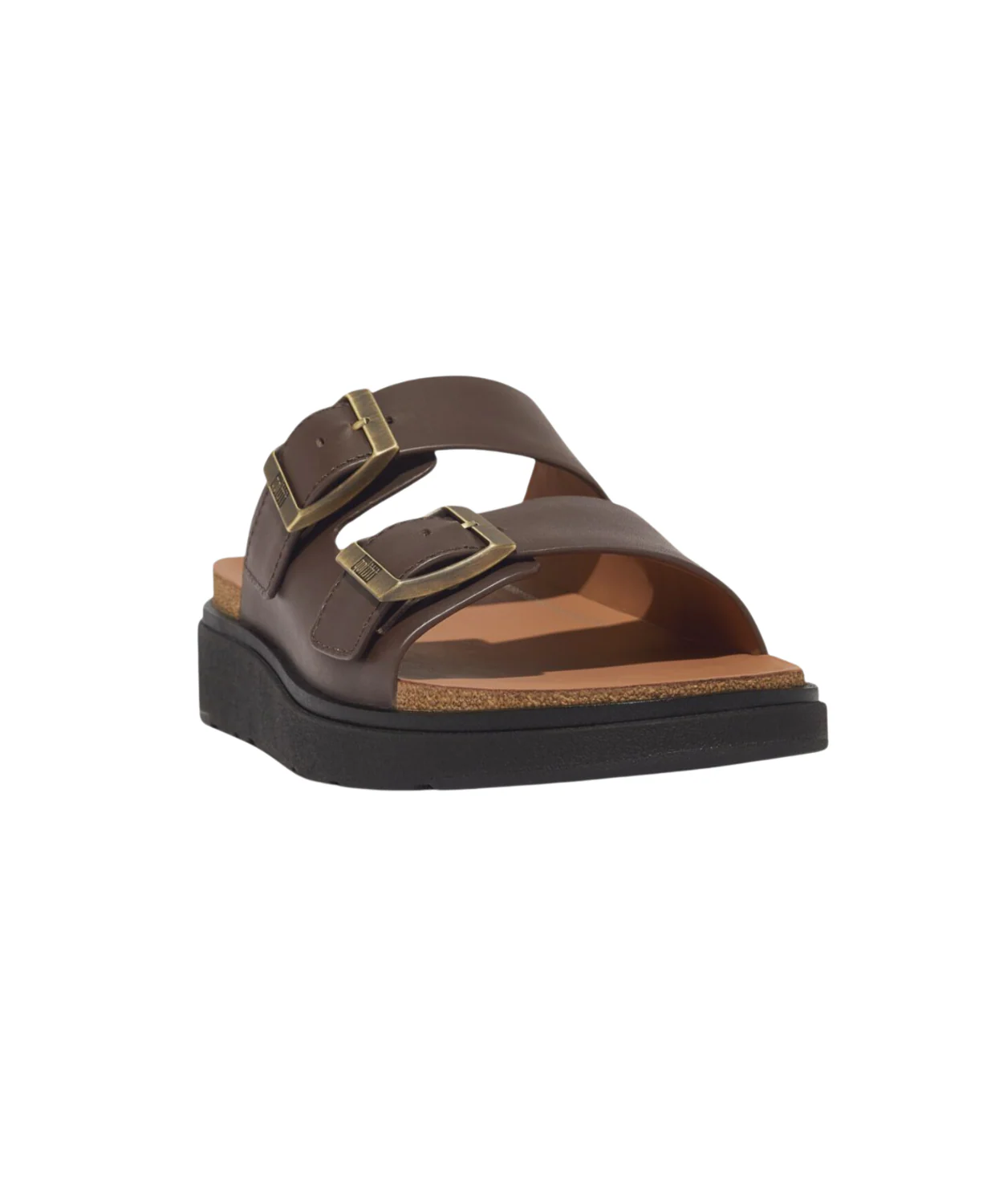 Fitflop Gen FF Buckle Two Bar Leather Slides Mens Chocolate Brown - Image 4
