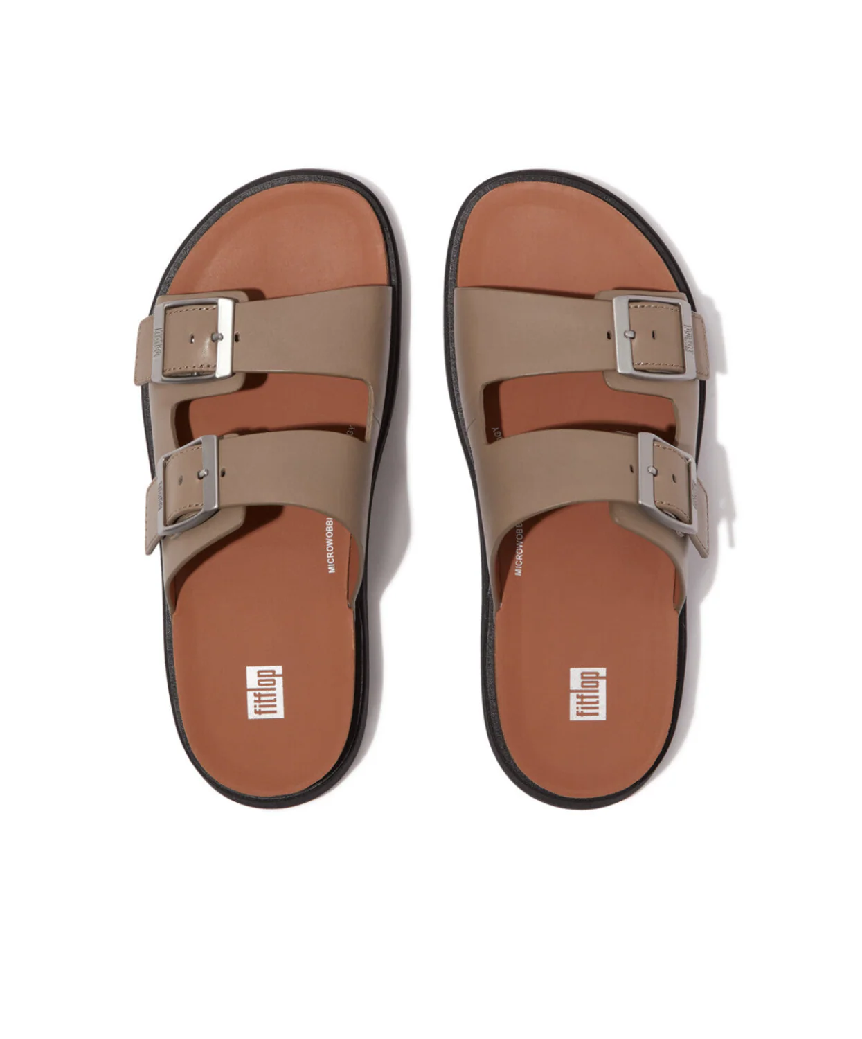 Fitflop Gen-FF Buckle Two Bar Leather Slides Mens Timberwolf - Image 4