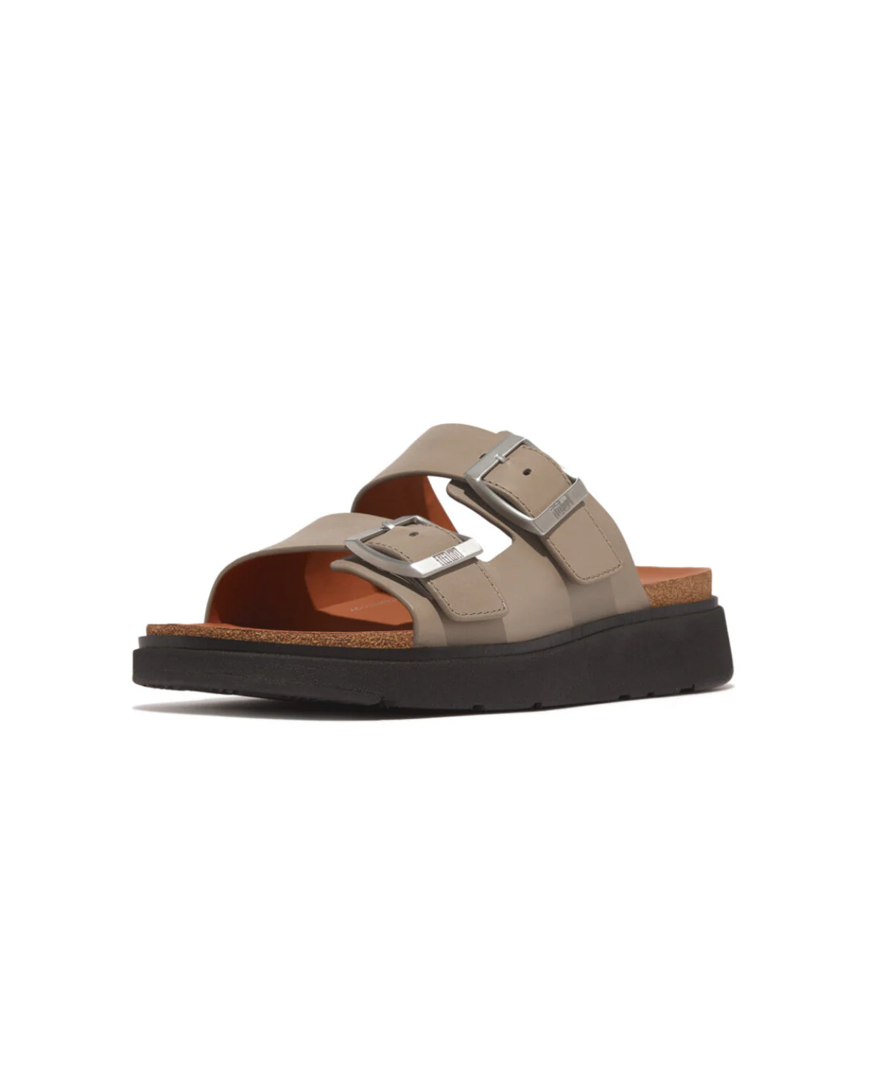 Fitflop Gen-FF Buckle Two Bar Leather Slides Mens Timberwolf - Image 5