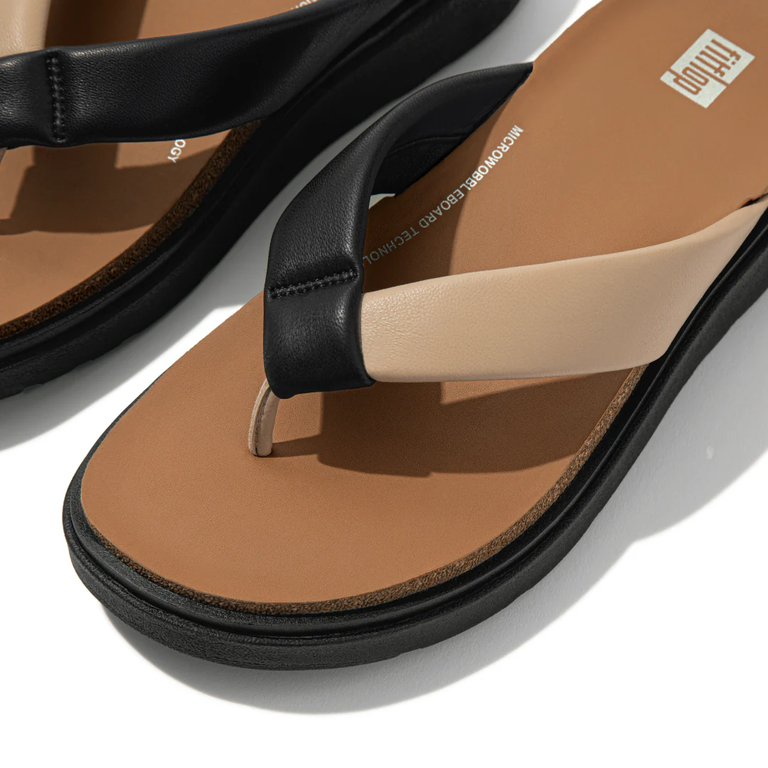 Fitflop Gen-FF Padded-Strap Leather Toe Post Latte Beige/Black - Image 3
