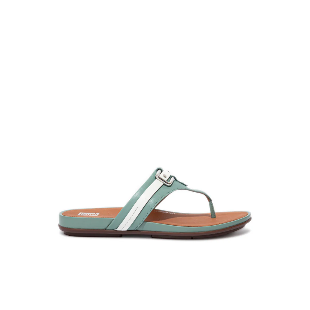 FitFlop Gracie Stud-Buckle Leather Toe Post Sandals Green