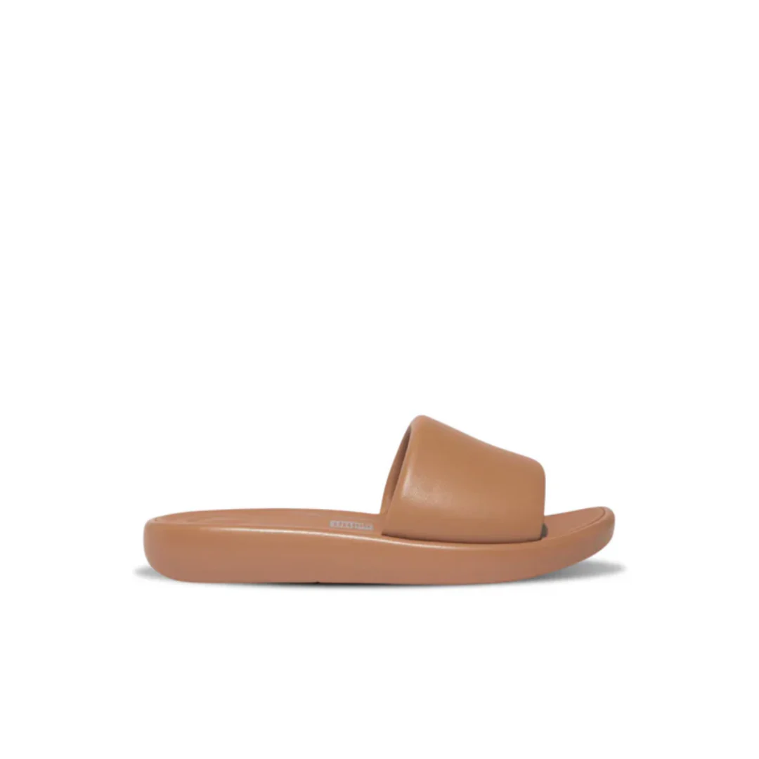 FitFlop iQushion D-Luxe Padded Leather Slides Latte Tan