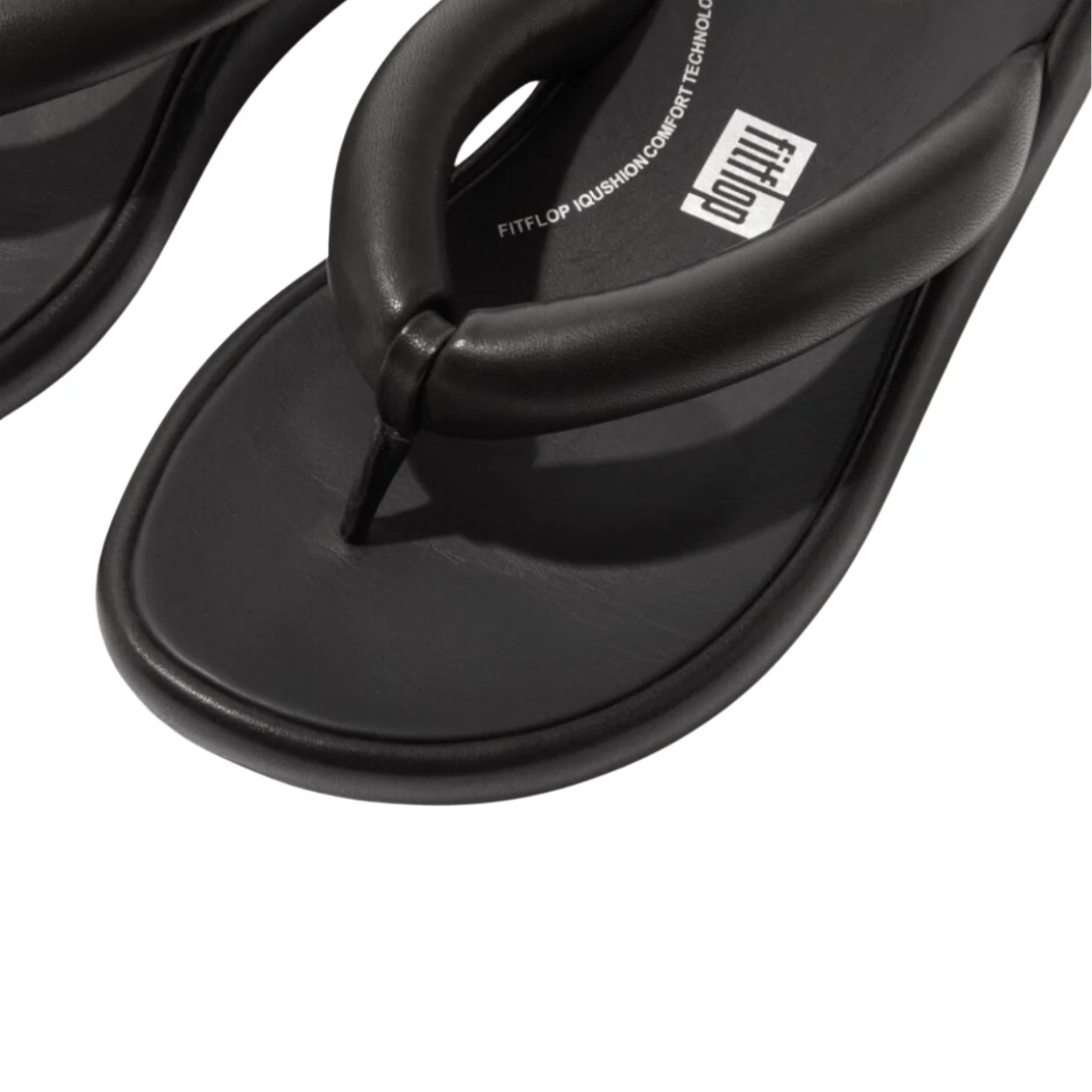 FitFlop iQushion D-Luxe Padded Leather Flip Flops Black - Image 2