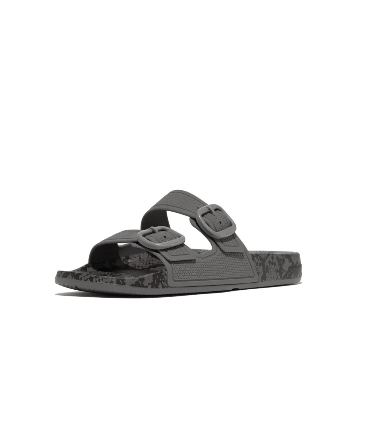 Fitflop iQushion Snake Print Two Bar Buckle Slides Pewter - Image 4