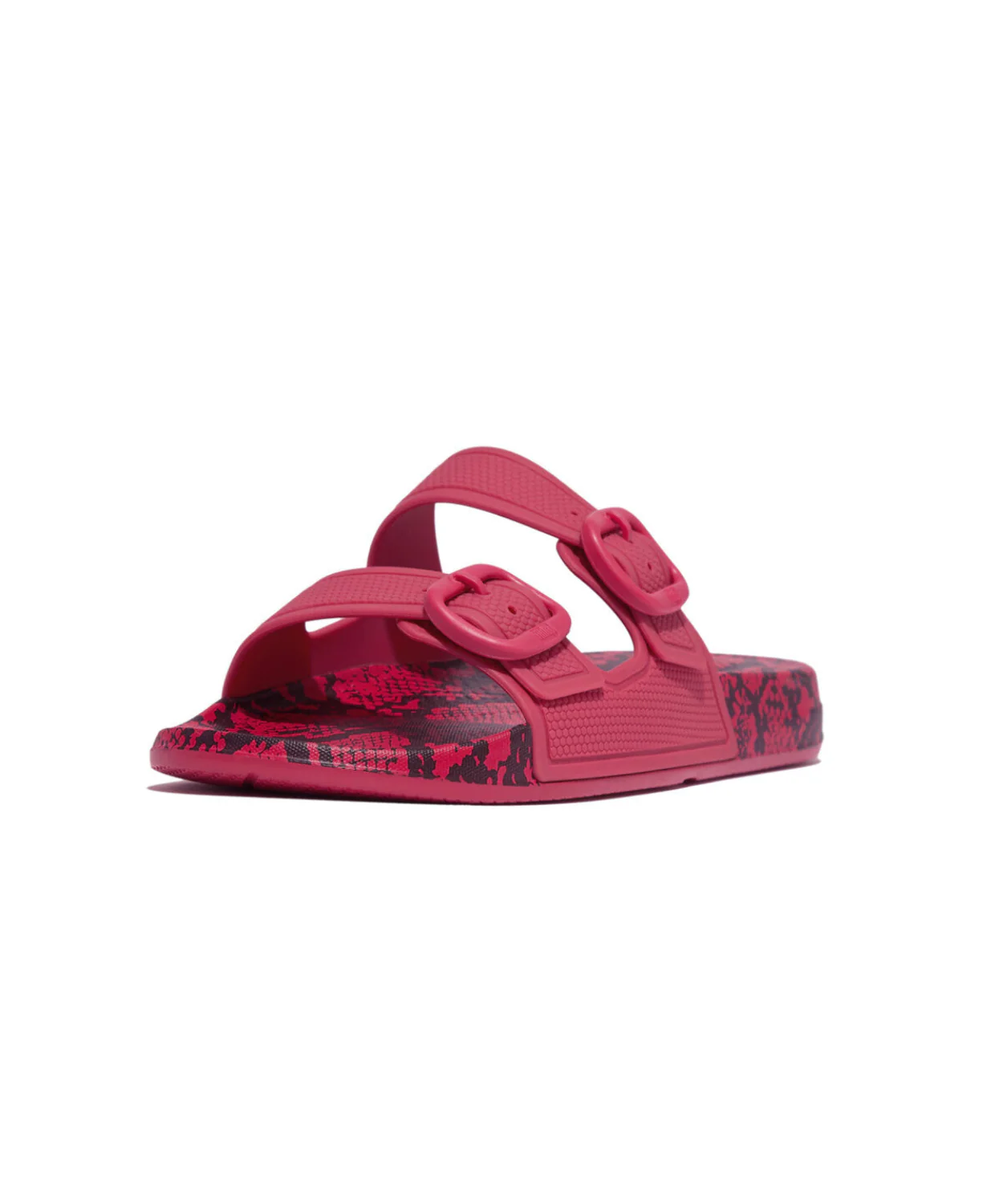Fitflop iQushion Snake Print Two Bar Buckle Slides Wild Raspberry - Image 4