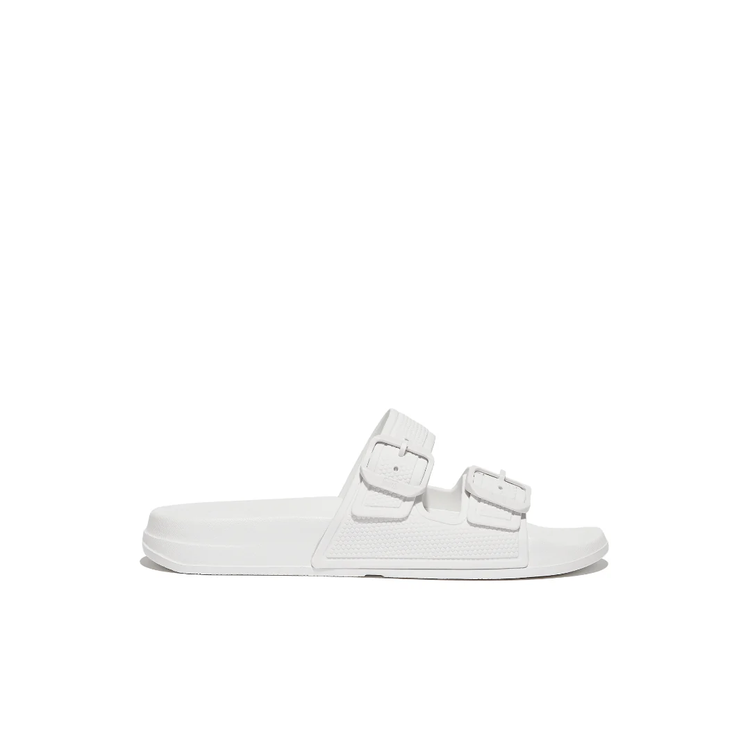 FitFlop iQushion Two Bar Buckle Slides White