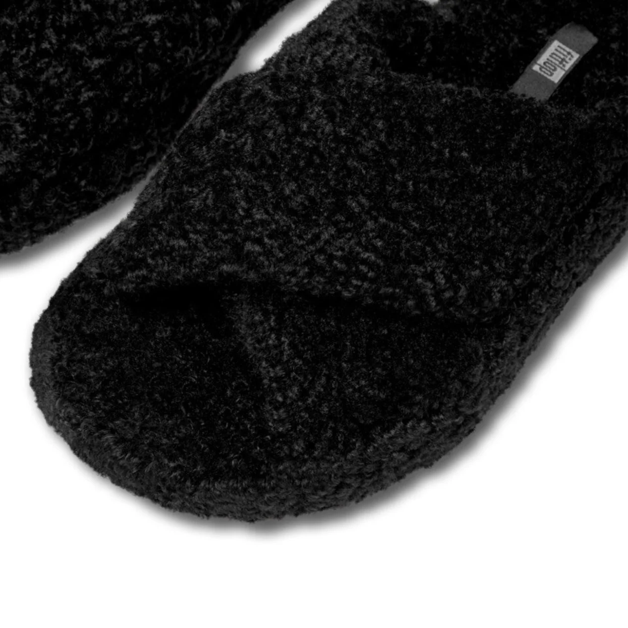 Fitflop IQushon D-Luxe Padded Teddy Cross Slides All Black - Image 3
