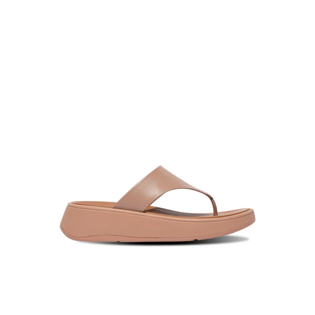 FitFlop F-Mode Leather Flatform Toe Post Sandals Beige