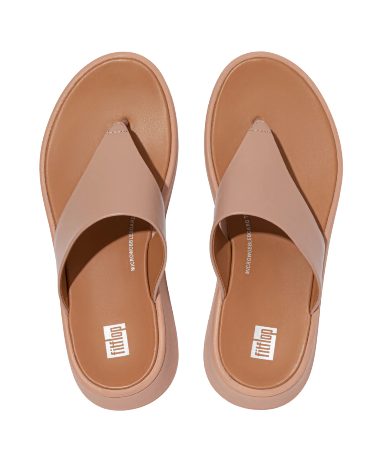FitFlop F-Mode Leather Flatform Toe Post Sandals Beige - Image 3