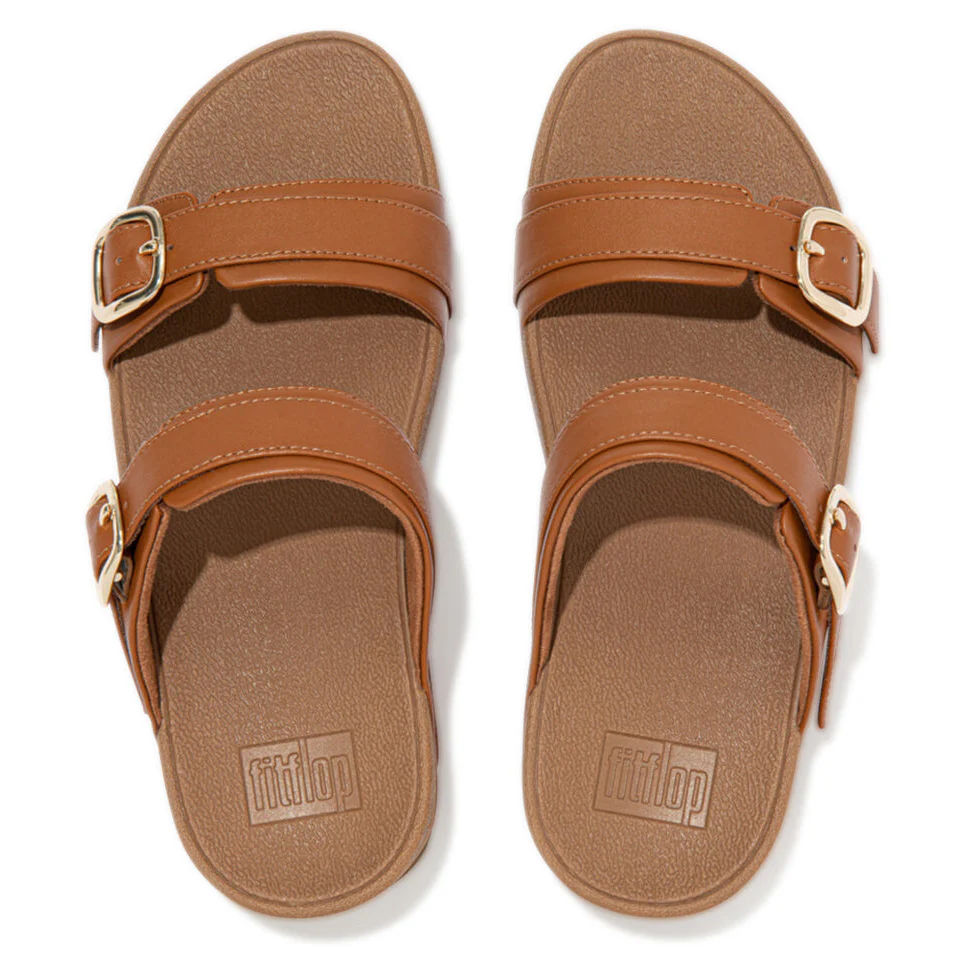 FitFlop Lulu Adjustable Leather Slides Brown - Image 5
