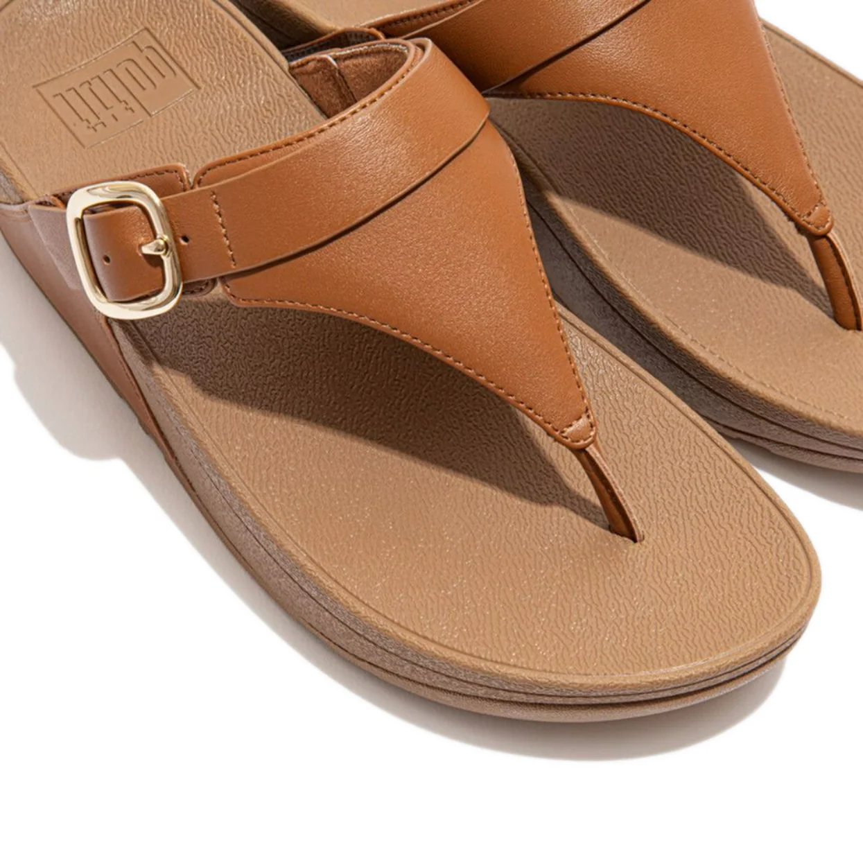Fitflop Lulu Adjustable Leather Toe Post Sandals Tan - Image 2