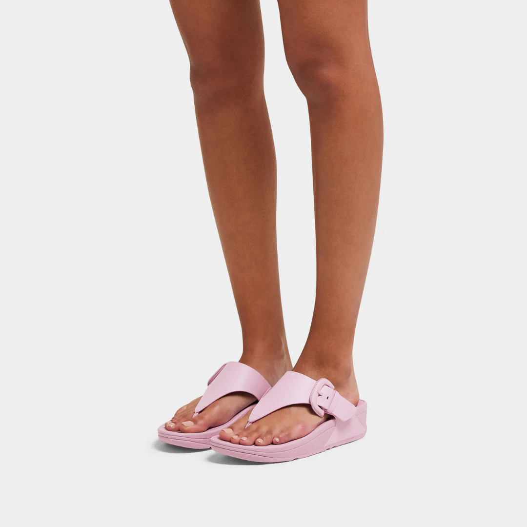 FitFlop Lulu Covered Buckle Raw Edge Leather Toe Thong Wild Lilac - Image 2