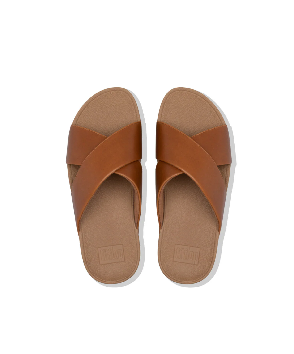 FitFlop Lulu Leather Cross Slides Sandals Light Tan - Image 3